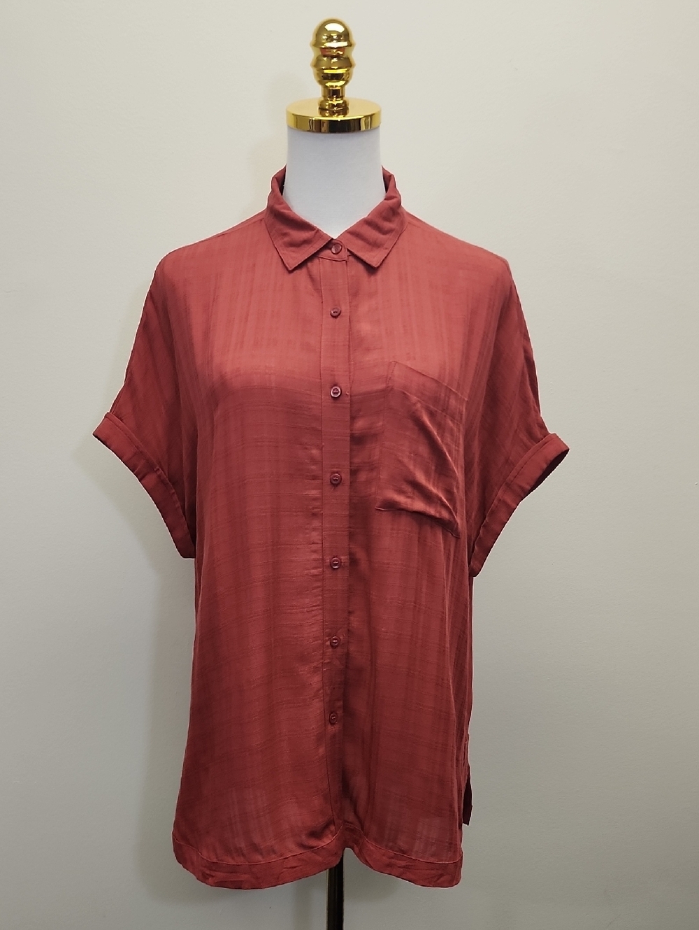 A.N.A. Coral Rayon Button Front Blouse Short Sleeve Oversized Size XS